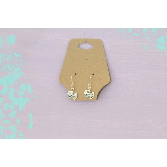 Jewelry - Sterling Silver Theater Mask Charm Earrings, Acting Charm Earrings